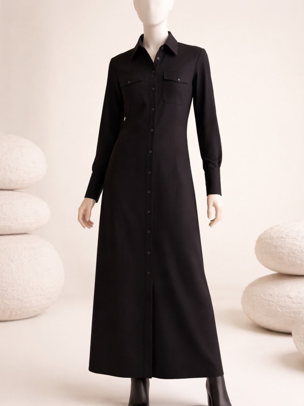 Ralph Lauren Black Long-Sleeve Button-Front Maxi Dress